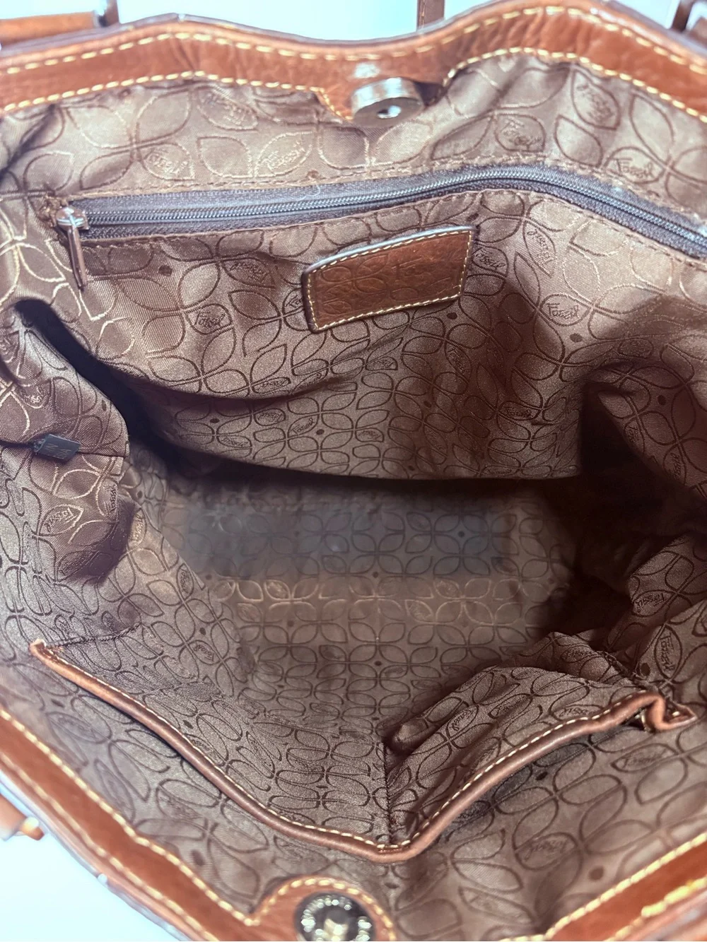 Fossil Brown Pebbled Leather Tote - Picture 4 of 8